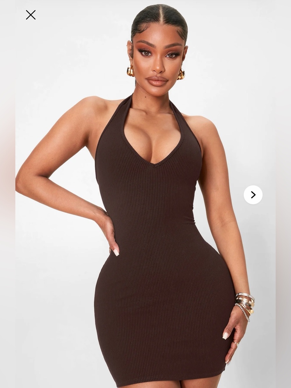 Fashion Nova Ribbed Halter Bodycon Dress - Brown